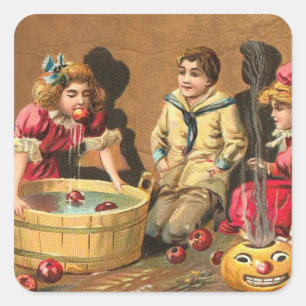 Adesivo Quadrado Vintage Funny Children Bobbing for Apple na festa