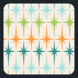 Adesivo Quadrado Vintage Geométrico Starbursts Praça<br><div class="desc">Vintage. Geometria. Estrelas. Se você ama qualquer uma dessas palavras, esses adesivos Geométricos Vintage Starbursts Square são para você. Este design moderno de meio século de apresenta um fundo creme com filas de tartaruga, verde limão, laranja e rajadas de estrelas. Este design de modelo é muito parecido com o padrão...</div>