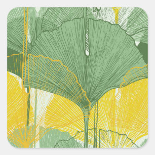 Adesivo Quadrado Vintage Ginkgo Biloba: Folhas Tropicais