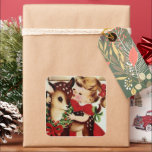 Adesivo Quadrado Vintage Girl and rener Christmas sticker<br><div class="desc">design por www.etsy.com/Shop/HeartlandMix</div>