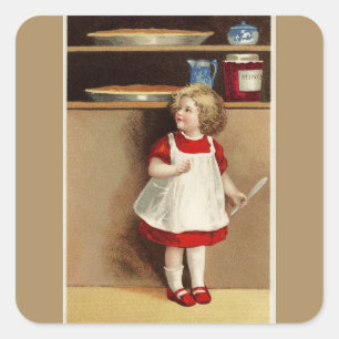 Adesivo Quadrado Vintage Girl in Red Vress and Pies