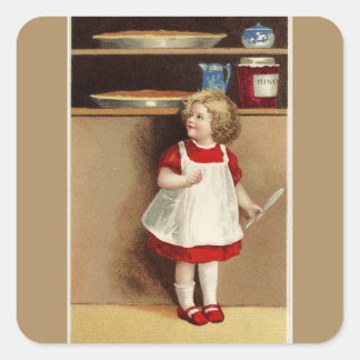 Adesivo Quadrado Vintage Girl in Red Vress and Pies