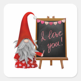 Adesivo Quadrado Vintage Gnome com corações e mensagem de amor Squa