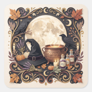 Adesivo Quadrado Vintage Gótico Bruxas Halloween Mágico