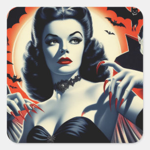 Adesivo Quadrado Vintage Gótico Vampira Mulher