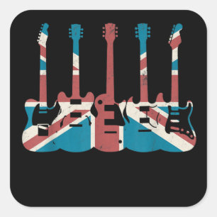 Adesivo Quadrado Vintage Guitar Excelente Grã-Bretanha Flag - Guit