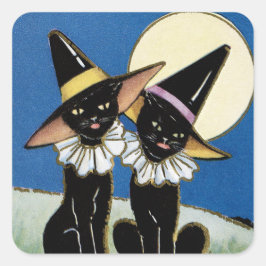 Adesivo Quadrado Vintage Halloween Black cats Vintage Halloween