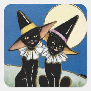 Adesivo Quadrado Vintage Halloween Black cats Vintage Halloween