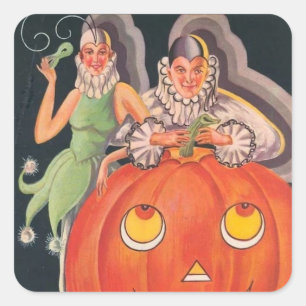 Adesivo Quadrado Vintage Halloween Festa de Figurinos
