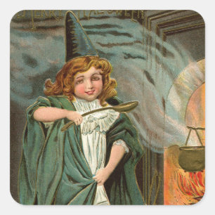Adesivo Quadrado Vintage Halloween Holiday bruxa