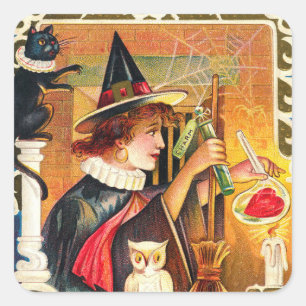 Adesivo Quadrado Vintage Halloween Holiday bruxa