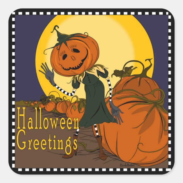 Adesivo Quadrado Vintage Halloween Jackolantern Sticker (Frente)