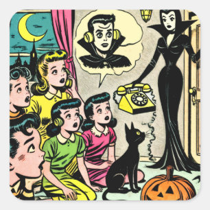 Adesivo Quadrado Vintage Halloween Kids História em quadrinhos