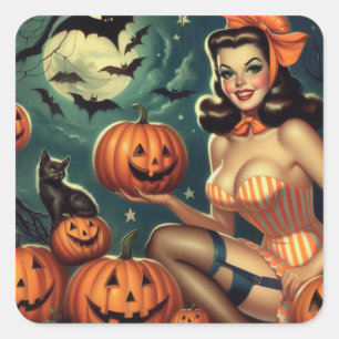 Adesivo Quadrado Vintage Halloween Pin Up