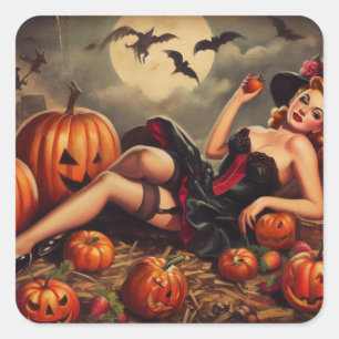 Adesivo Quadrado Vintage Halloween Pin Up
