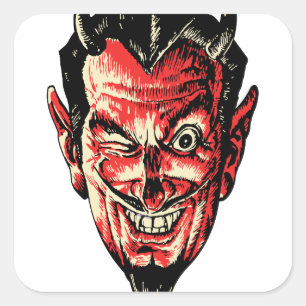 Adesivo Quadrado Vintage Halloween Red Devil