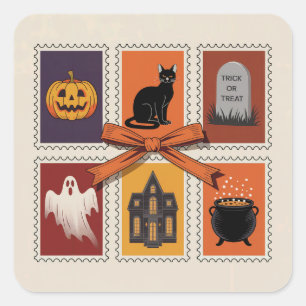 Adesivo Quadrado Vintage Halloween Stamp Sticker