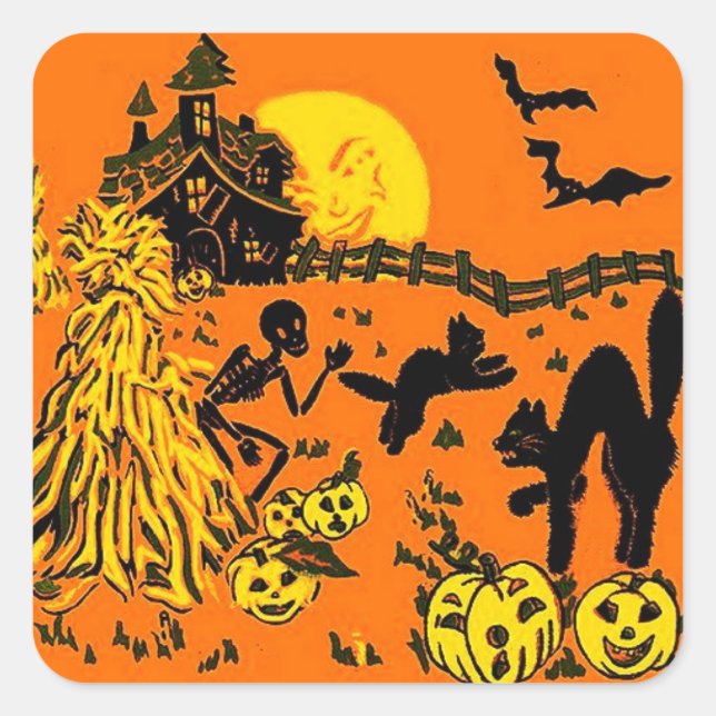 Adesivo Quadrado Vintage Halloween Stickers (Frente)