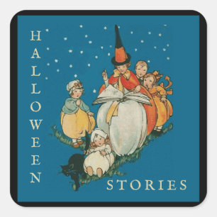 Adesivo Quadrado Vintage Halloween Storytime Little Wity Black Cat