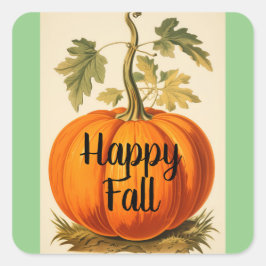 Adesivo Quadrado Vintage Happy Fall Pumpkin Sticker