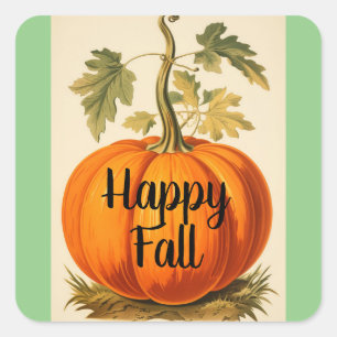 Adesivo Quadrado Vintage Happy Fall Pumpkin Sticker
