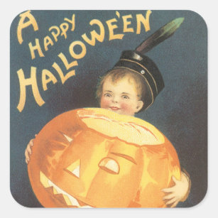 Adesivo Quadrado Vintage Happy Halloween por Ellen Clapsaddle