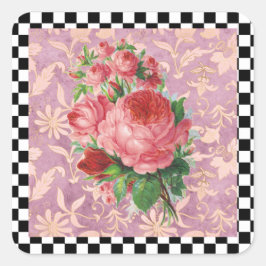 Adesivo Quadrado Vintage Harlequin - Rosas Rosa