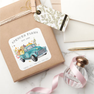 Adesivo Quadrado Vintage Harvest Truck   Vinheta de Ação de Graç