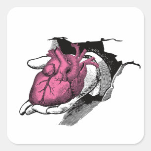 Adesivo Quadrado Vintage Heart On Hand Through Crack