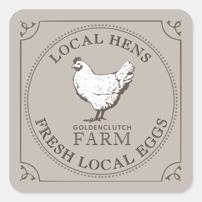 Adesivo Quadrado VINTAGE HEN PASTUURED OVOS RÓTULO Cinza (Frente)