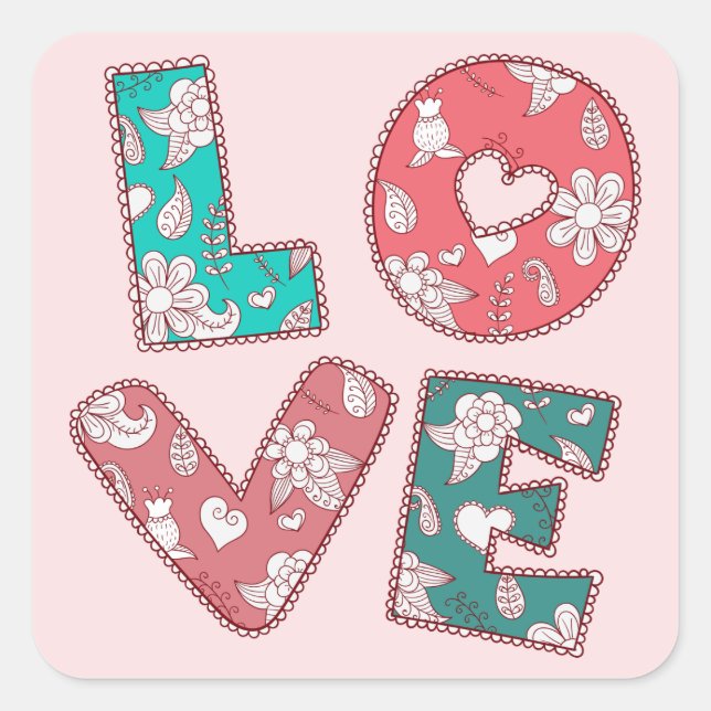 Adesivo Quadrado Vintage Hippy Adora Vinhetas Florais Verdes E Rosa (Frente)