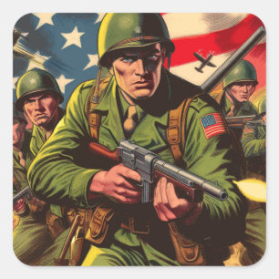 Adesivo Quadrado Vintage Histórias em quadrinhos militares