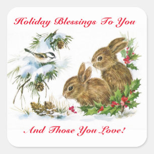 Adesivo Quadrado Vintage Holiday Benessings Bunnies