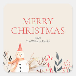 Adesivo Quadrado Vintage Holiday Snowman Natal