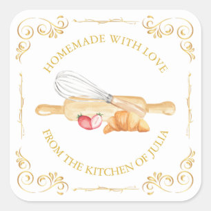 Adesivo Quadrado Vintage Homemade With Love Square Label White