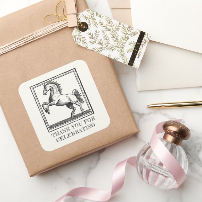 Adesivo Quadrado Vintage Horse Adulto Equestre Obrigado (Presentear)