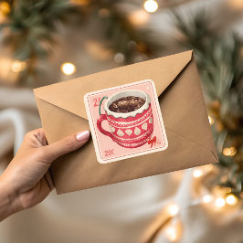 Adesivo Quadrado Vintage Hot Cocoa Christmas