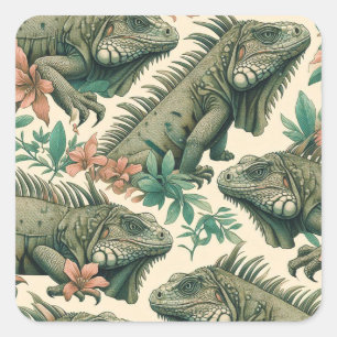Adesivo Quadrado Vintage Iguana Pattern
