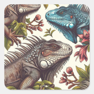 Adesivo Quadrado Vintage Iguana Pintura Sem Costura