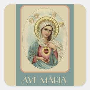 Adesivo Quadrado Vintage Immaculate Heart of Mary AVE MARIA