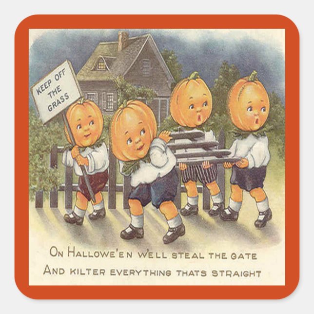 Adesivo Quadrado Vintage Jack o'Lantern Boys Steeling Gate (Frente)