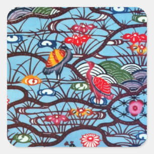 Adesivo Quadrado Vintage Japonês Kimono Textile (Bingata)