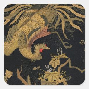 Adesivo Quadrado Vintage Japonês Phoenix Gold Black Bird