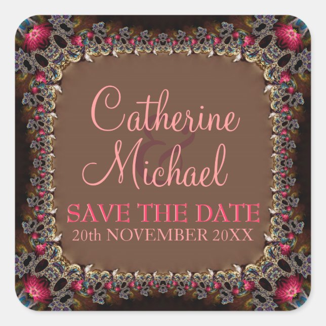 Adesivo Quadrado Vintage Lace Alternativo Weding Date Sti (Frente)