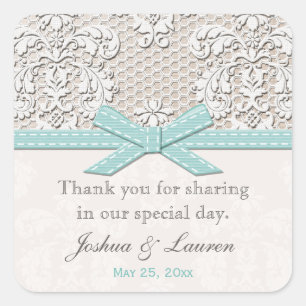 Adesivo Quadrado Vintage Lace Blue Weding Labels Stickers