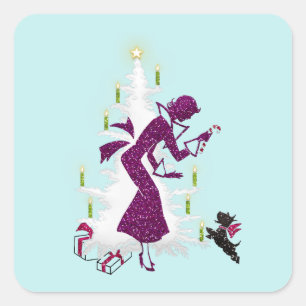 Adesivo Quadrado Vintage Lady 1950 Natal