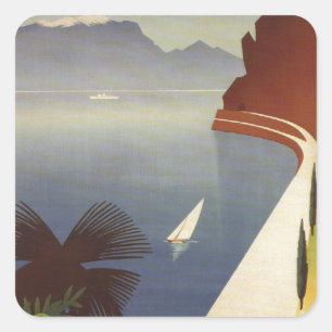 Adesivo Quadrado Vintage Lake Garda Riva Torbole Itália Turismo
