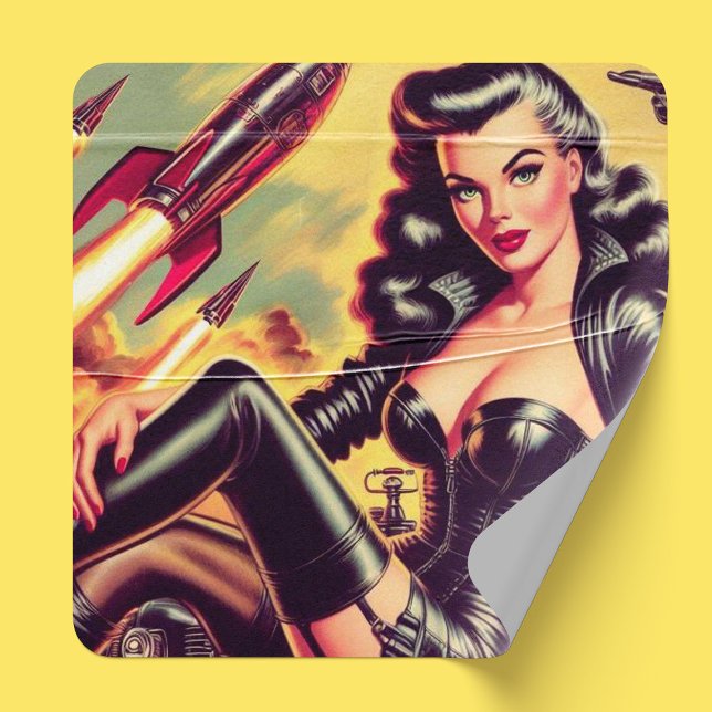 Adesivo Quadrado Vintage Leather Girl Sci-Fi (Criador carregado)