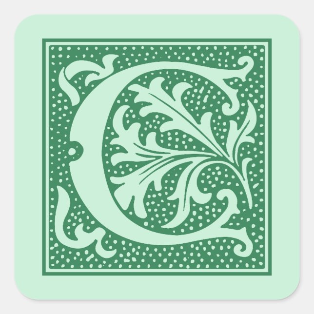 Adesivo Quadrado Vintage - Letra C Monograma inicial (Frente)