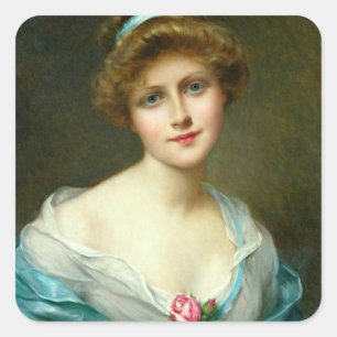 Adesivo Quadrado Vintage Linda Senhora Verde Vestida